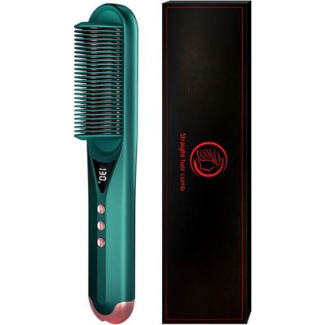 Brosse Lissante - Chauffante 220 V 45 W - Température Réglable 100 à 200 ℃ - 7 Niveaux - Affichage LCD - Anti-brûlure - Verte - 1 Pièce (1/4)