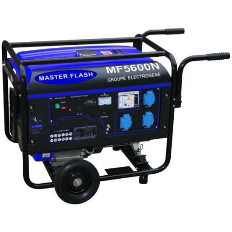 Master Flash – Groupe électrogène essence 5500W max – Moteur 4 temps 13CV – Réservoir 25L pour 11h30 d'autonomie – 3 prises 230V et 1 prise 12V