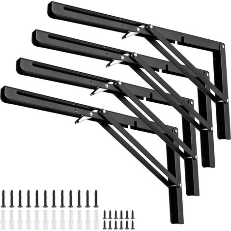 Juego de 4 soportes plegables para estantes, bisagras de esquina, carga pesada, ahorro de espacio, mesa plegable, montaje en pared, carga máxima 75 kg (400 mm) (1/5)