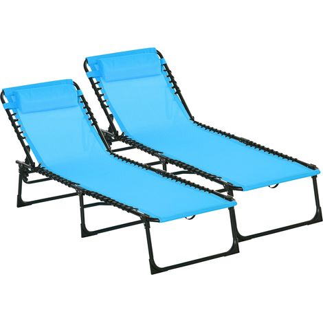 Outsunny set de 2 tumbonas plegables tumbonas jardín exterior con respaldo ajustable marco acero para exterior 197x58x30 cm azul claro (1/5)