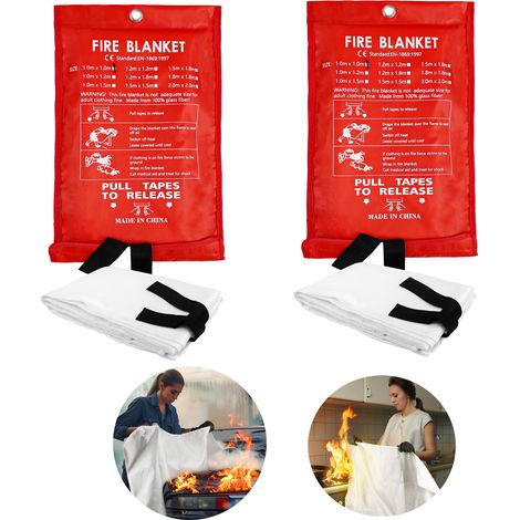 2PCS Couverture anti-feu en fibre de verre, 1 x 1 m, couverture de sécurité d'urgence, maison et cuisine (1/5)