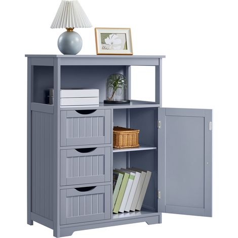 Yaheetech Mobile da Bagno Armadietto da Terra Mobiletto con Cassetto e Ripiano Regolabile Organizzatore Portaoggetti da Cucina Soggiorno (66× 35× 90 cm, Grigio)