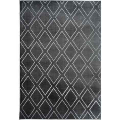 Tapis Imprimé Losange Fait Main "Monroe III" Anthracite 160 x 230 cm (1/4)