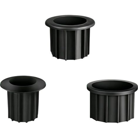 Lot de 3 manchons de trou de parasol avec adaptateurs en PVC de 32/38/48 mm et vis pour insert de table de terrasse, anneau en plastique noir (1/5)
