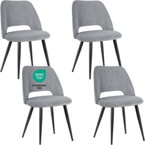 Esszimmerstühle 4er Set, gepolsterte Samtstühle mit Ausschnitt Rückenlehne, Grau (1/5)