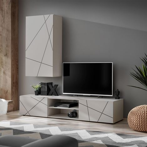 Ensemble Meuble TV 2P "Geo" 180cm Beige (1/5)