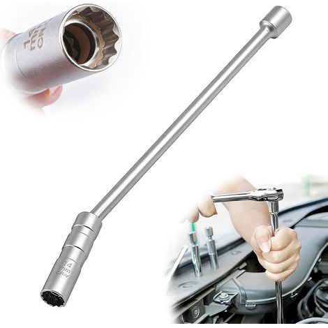 1 Clé à bougie, Acier chrome vanadium, Douille 14mm 12 pans, Magnétique, Rotation 360°, Pour auto moto camion