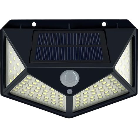 Lampe solaire murale détecteur mouvement extérieur 100 LED IP44 ABS escalier porte balcon cour terrasse jardin (1/5)