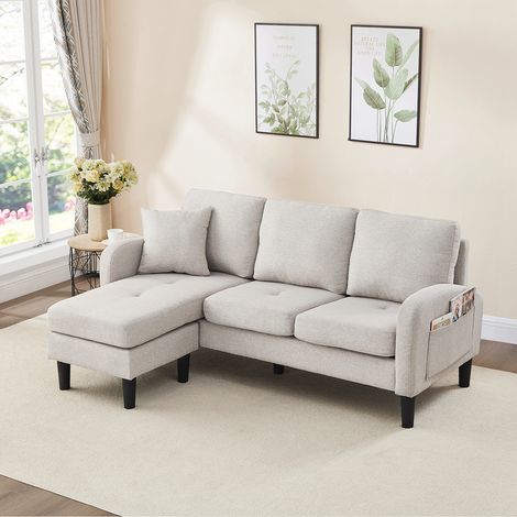 SONNI Schlafsofa L-förmiges Ecksofa mit Chaiselongue – 3-Sitzer, 166×118×77 cm, atmungsaktiver Baumwoll-Leinenstoff in Beige, Kunststoffbeine, modulares Design, für Wohnzimmer & Büro (1/5)