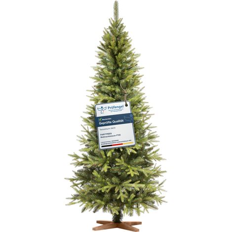 Sapin de Noël artificiel 180 cm Nordmann étroit vert – Arbre slim avec branches PE – Support en bois massif – Fabrication artisanale – Fairytrees (1/5)