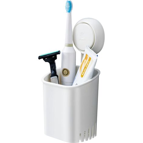 Lot de 2 porte brosses à dents à ventouse Sans perçage Étagère de rangement étanche amovible Pour brosse à dents et dentifrice Blanc (1/5)