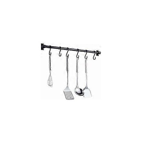 Barre de rangement murale pour ustensiles de cuisine 40 cm avec 6 crochets amovibles, support mural pour ustensiles de cuisine (noir) (1/5)