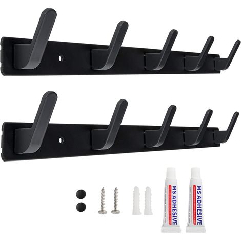 2-Piece Wall Mounted Coat Rack with 5 Hooks for Entryway, Bathroom, Kitchen, Two Installation Methods (1/5)
