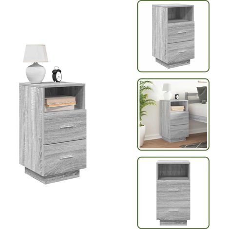 The Living Store Nachttisch mit 2 Schubladen Grau Sonoma 36x36x68 cm - Schubladen (1/5)