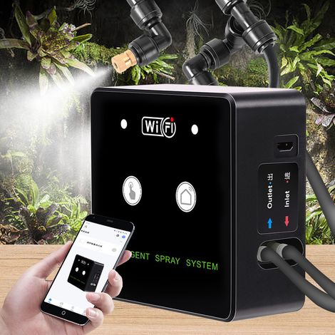 Système de brumisation WiFi 360° pour terrarium – Pulvérisateur minuté avec télécommande – Buses rotatives pour humidité optimale (1/5)