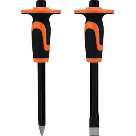 2 Pièces Outils de coupe de Maçon, XU, Burin Kit complet de Ciseaux Durables avec Protecteurs pour Béton, Briques et Pierres : Comprend des Ciseaux pour Briques, Burin de Maçon ​Plat - KZQ (1/4)