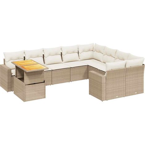 Maison Exclusive - Juego de sofás jardín con cojines beige 10 pza (1/3)