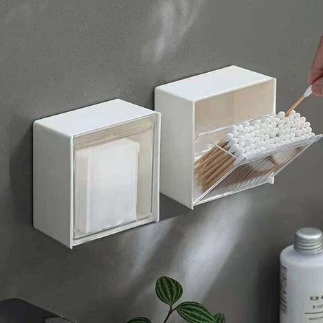 Wandmontierter Wattestäbchenhalter, Hängender Wattepadspender, Aufbewahrungsorganizer für Wattepads aus Kunststoff für Zuhause und Badezimmer (1 Stück) (1/4)