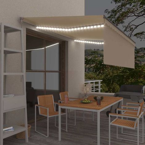 Store banne-Auvent manuel rétractable avec store et LED 4x3m Crème (1/5)