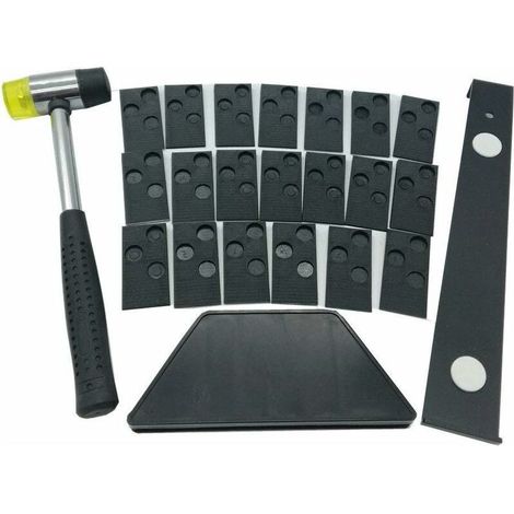 Kit d'installation pour installation de sol stratifié en bois avec cale à frapper, outil d’emboitage, maillet et 20 entretoises (1/4)