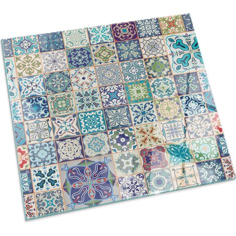 Plaque en verre trempé de sol imprimée sous cheminée style loft et industriel Motifs mosaïques sur carreaux Carrée 50x50 cm (1/5)
