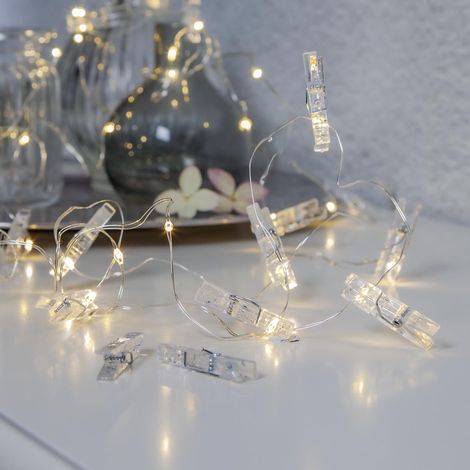 Star Trading Guirlande lumineuse Clippy, pinces, transparent, LED, blanc chaud, intérieur, 2,9 mètres (1/3)