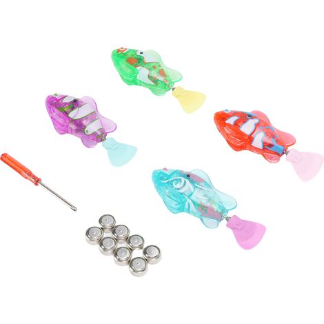 Lot de 4 poissons robots nageurs activés par l'eau, jouet électronique pour chat avec lumière LED pour lavabo, baignoire et piscine (1/5)