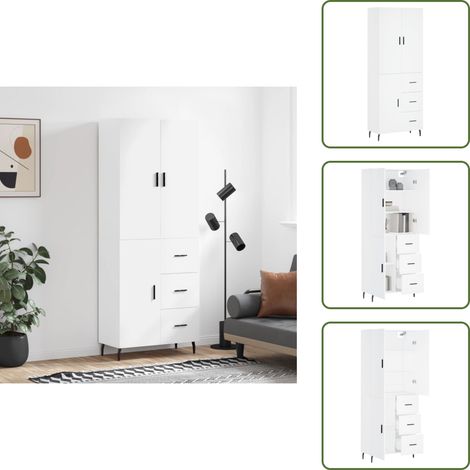 Buffet haut Blanc 69,5x34x180 cm Bois d'ingénierie - Buffet Design Moderne - Meuble Rangement Cuisine - Armoire Blanche - Buffet Bas Prix - Mobilier Salon (1/5)