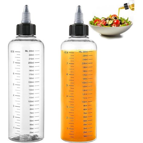 Bouteille de Compression 230ml, Lot de 2 Bouteille Huile Plastique Cuisine Pipette Transparent avec Graduation, Flacon Sauce Recipient mit Capuchon en Pointe pour Sauce, Huile, Olive (1/5)