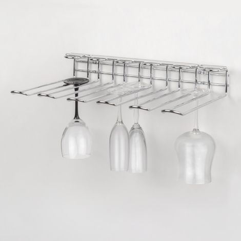 Emuca – Support pour verres à vin 5 rangées – Acier chromé – Installation facile sous comptoirs – Longueur 47 cm – Hauteur 11,5 cm