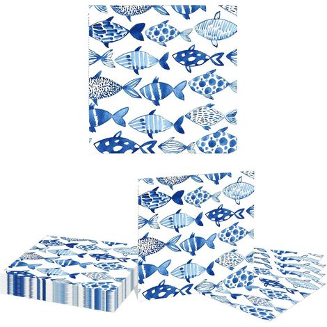 Lot de 20 Serviettes Invités Poisson Océan Bleu Aquarelle Serviettes Papier Jetables Décoration de Table Été (1/5)