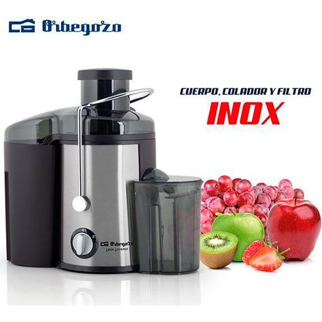 Orbegozo licuadora LI 5060, cuerpo, colador y filtro en acero inoxidable, tubo de llenado de 65 mm, recipiente para pulpa 1,6 litros, recipiente para zumo 0,45 litros, separador de pulpa, 2 velocidade