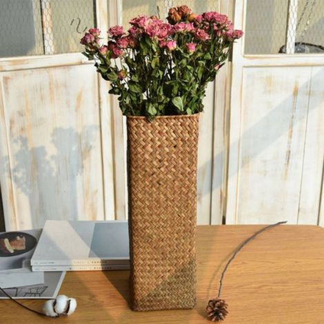 Vase à fleurs en rotin, lot de 2 paniers en bambou, corbeille de fruits et vases hauts pour décoration intérieure (1/5)