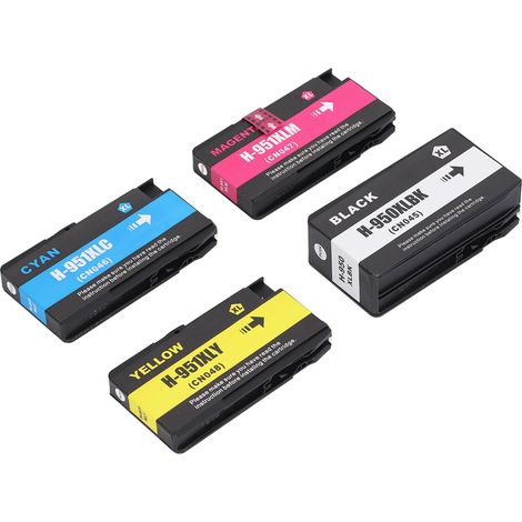 Cartouches d'encre pour imprimante HP 950BK-951C/M/Y, cartouches d'encre 4 couleurs avec encre, compatibles avec les imprimantes Officejet Pro 251dw/276dw/8100/8600/8610/8620/8630/8640/8650/8660/8615/ (1/5)