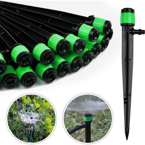 100 gocciolatori per irrigazione, microirrigatori regolabili a 360 gradi per tubi di irrigazione da 1/4" (4-6 mm), per irrigazione di giardini, serre e prati (verde) (1/5)