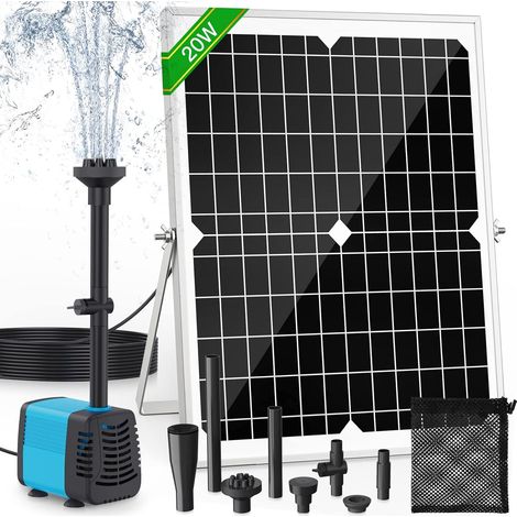 1 Pompe Solaire,20 W,Débit 1300 L/h,Câble 5 m,4 Buses,Filtre Inclus,Étang Et Fontaine (1/5)