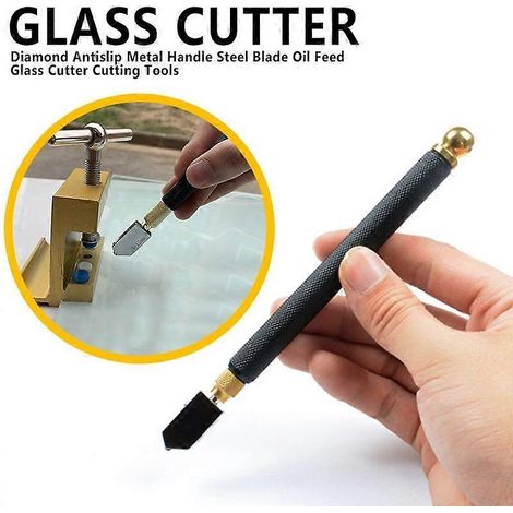 Outil de coupe pour verre à lame en acier et poignée métallique antidérapante diamantée, lubrification à l'huile (1/5)