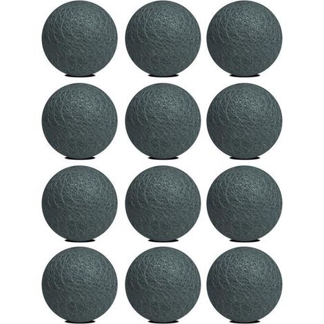 Boules décoratives suspendues - JUANIO - Lot de 12 - Diamètre 6 cm - Tissu gris cendré - Pour guirlande lumineuse (1/4)
