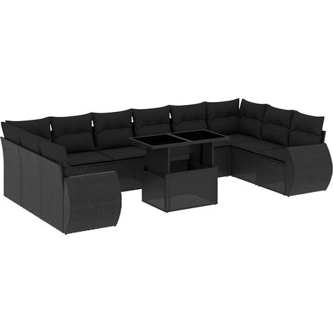 vidaXL Set Divani da Giardino 11 pz con Cuscini in Polyrattan Nero (1/5)