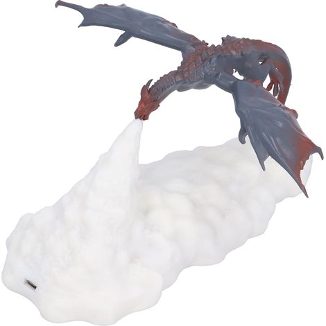 Veilleuse dragon cracheur de feu imprimée en 3D, lampe de bureau LED créative, pour la maison, lumière rouge chaude, ptérosaure gris-rouge à changement lent, rechargeable par USB (1/5)