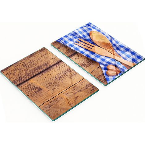 Eleganti e resistenti taglieri in vetro con posate in legno decorate, 2x40x52 cm (1/5)