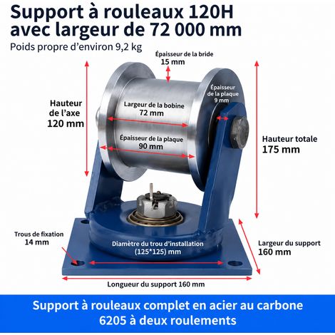 Galet de guidage 120H en acier inoxydable pour rail, gorge 72 mm avec support pivotant transparent 120h 72 – Livraison gratuite
