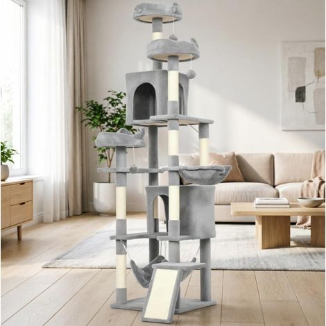 Katzenbaum 48x48x192 cm, für 2 bis 3 Katzen bis 5 kg, mit 4 Plattformen, Sisal, Grau (1/5)
