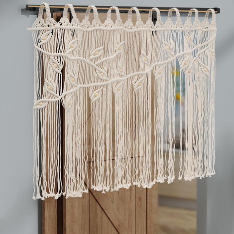 Rideau de porte, 80 x 110 cm, rideau de perles, Boho, décoration de séparation, rideau de fenêtre, pour portes d'entrée, armoires, portes de chambre à coucher, beige (1/5)