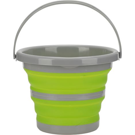 Seau pliable portable avec poignée, vert en silicone, pour voiture et camping, petit format pliable. (1/5)