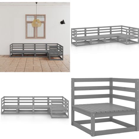 5-tlg. Garten-Lounge-Set Grau Massivholz Kiefer - Gartensitzgruppe - Loungesessel - Gartenmöbel Set - Rattan Möbel - Kiefernholzmöbel - Home & Living (1/5)