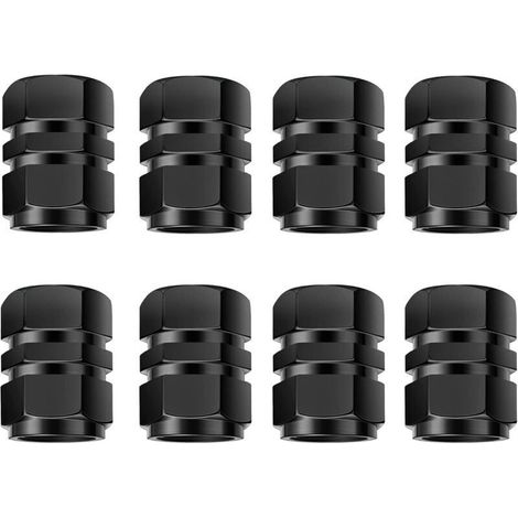 Bouchons de valve de pneu [Lot de 8], couvercles en aluminium anti-poussière pour pneus de voiture (noir)