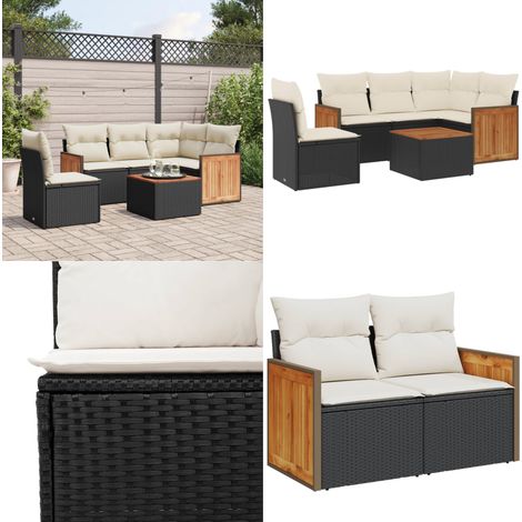 6-tlg. Garten-Sofagarnitur mit Kissen Schwarz Poly Rattan - Gartenmöbel Set - Rattan Möbel - Outdoor Lounge - Esstisch - Sofas - Home & Living (1/5)