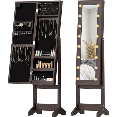 Freestanding Mirrored Jewellery Storage Cabinet - Dark Brown