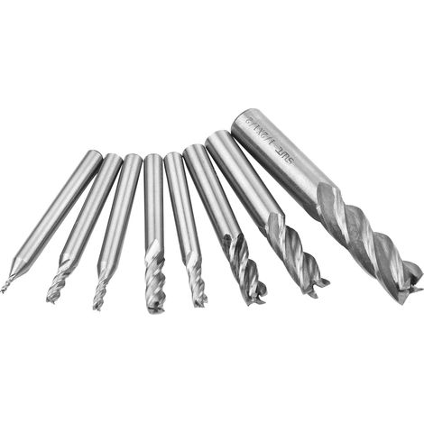 Lot de 8 fraises en bout 2 à 12 mm en acier rapide HSS, 4 dents, queue droite, pour fraisage CNC, rainurage et perçage de précision (1/2)